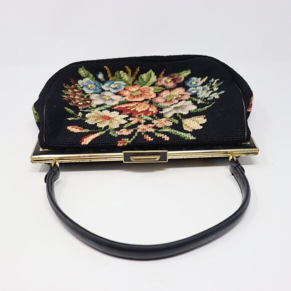 Anton Moritz New York Vintage Custom Bags Needlepoint Handbag Black Floral - Picture 3 of 8
